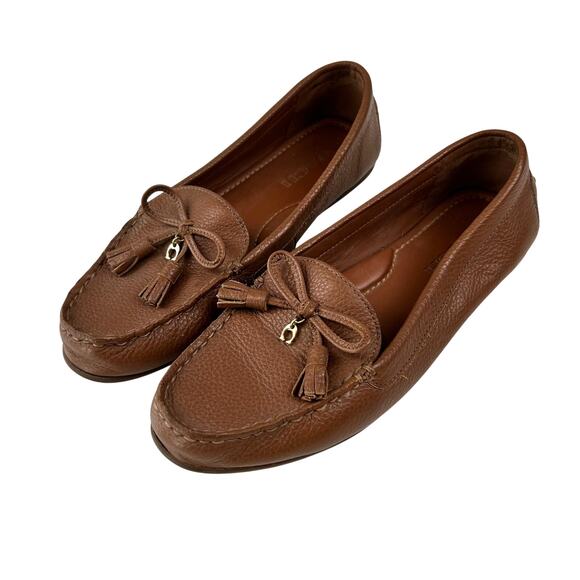 COACH Brown Leather Moccasin Loafer Tassels Bows size 7.5 - Picture 1 of 9